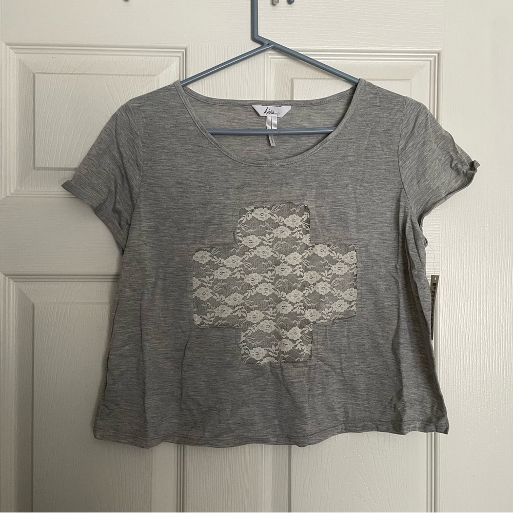 Kirra Gray Women's crop top Tee with Lace plus Detail